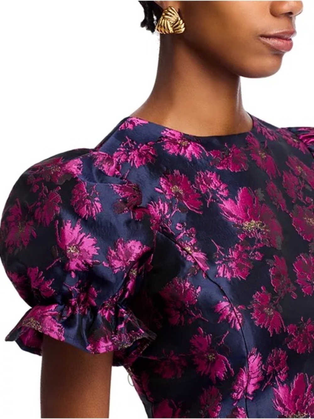 AQUA Navy Jacquar Peplum Top Size S - Picture 5 of 14